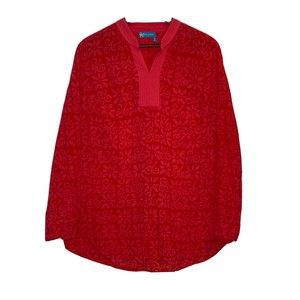 Fresh Produce LARGE Tunic Top Red Floral Lightweight Long Sleeve Blouse